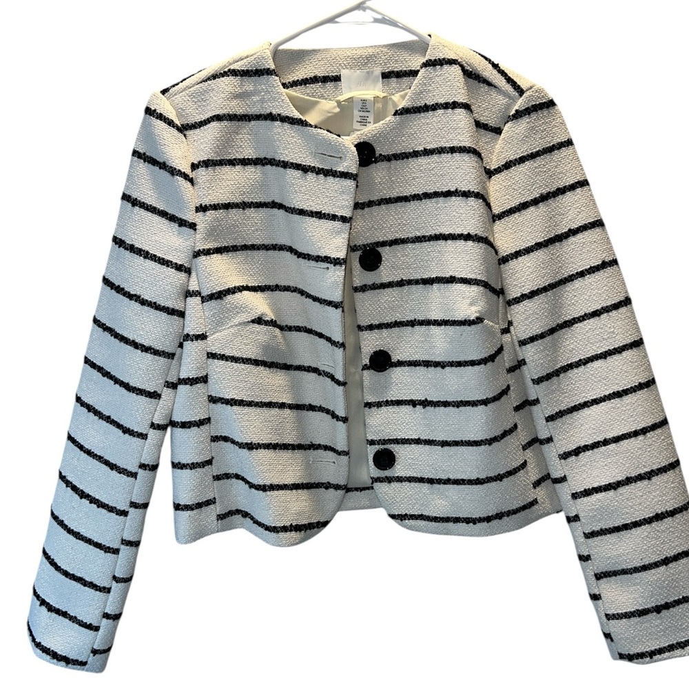 Striped Black & White Cropped Jacket + Skirt